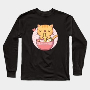 Cute Cat Eating Japanese Ramen Noodles Long Sleeve T-Shirt